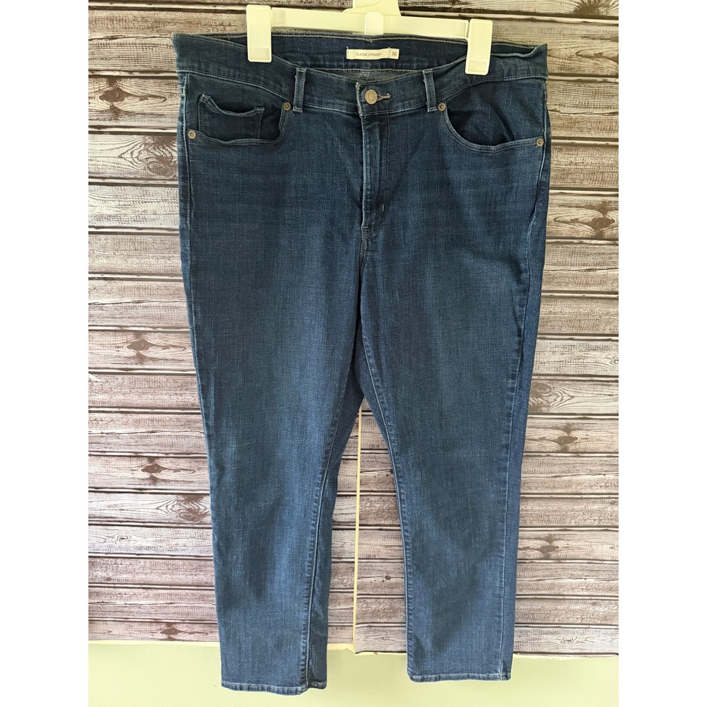 Levi's Women's Classic Straight Jeans Size 16 Blue Stretch Denim Pockets